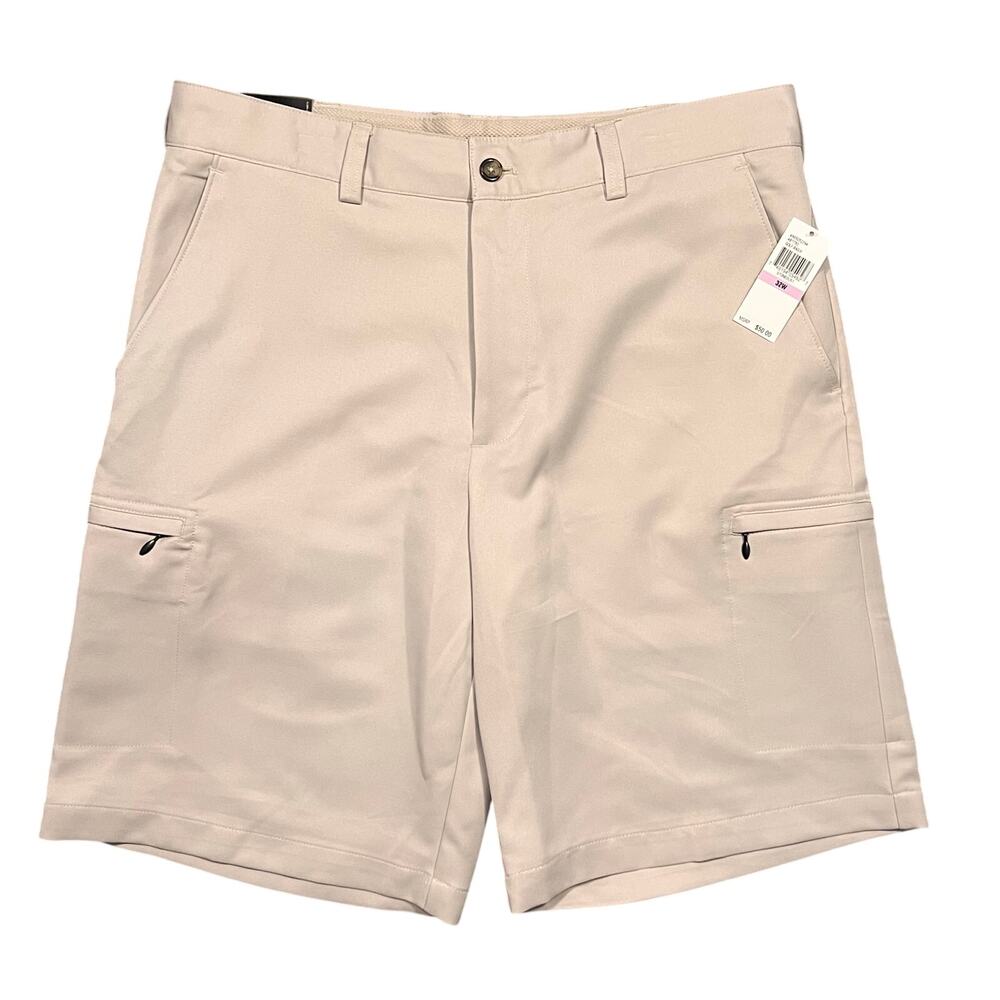 Izod Golf Basix Stonedust Khaki Classic Fit UPF 50 10" Flat Front Shorts Mens 32